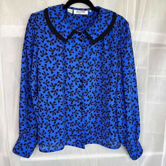 vintage Josephine matching skirt set chiffon bow printed retro avant garde sz 14 - Picture 1 of 11